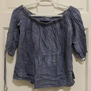 Weathered Blue Off-the-shoulder Peasant Shirt